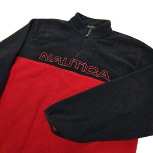 Vintage Nautica Sweatshirt‎ Mens 2XL Red Blue 1/4 Zip Pullover Fleece Sweater